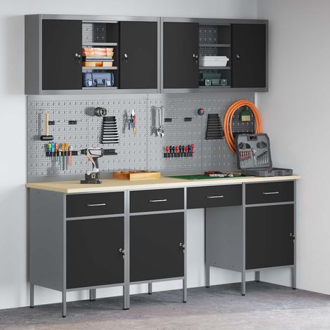 Werkbank mit Speicher 10 pcs Schwarz Ingenieure Holz und Stahl (1/5)