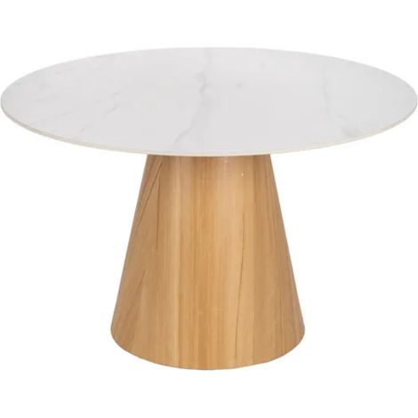 Table à manger ronde blanche 120 cm avec pied central conique effet bois HAVANE