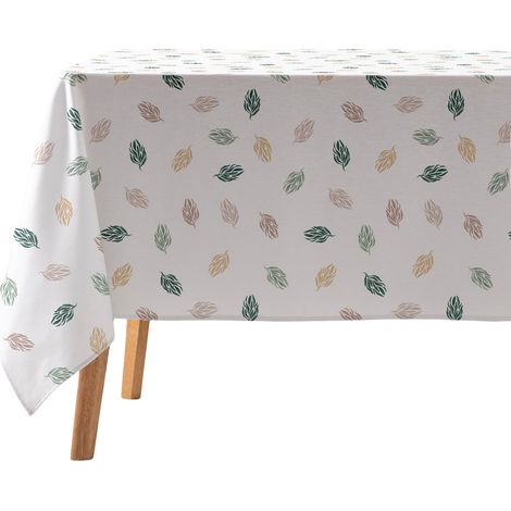 Tovaglia Cotone Rettangolare Foglie Bianca 140x240 cm (1/5)