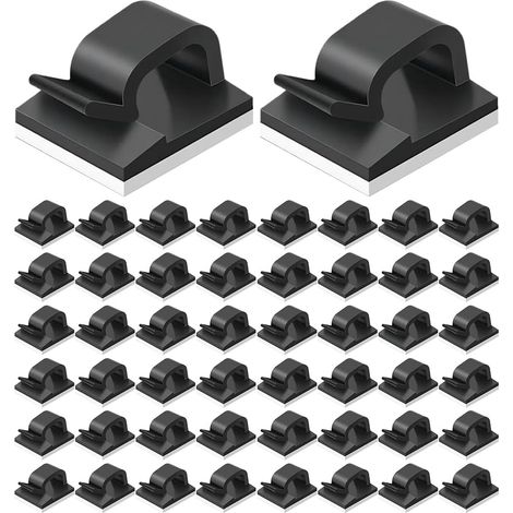 Clips et attache-câbles murales,50 clips adhésifs noirs pour câbles, clips de bureau pour câbles, clips de gestion des câbles, pour fixer et organiser les fils et les câbles. (1/5)
