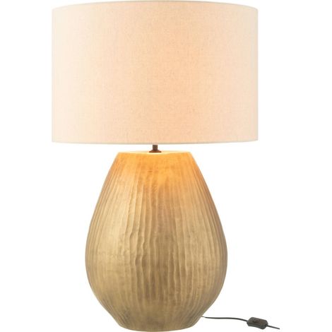 Lampe céramique dorée élégante avec abat-jour rond beige - Doré effet mat et beige naturel (1/3)
