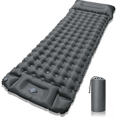 190x 60x 5cm Matelas de Camping,(Gris) Tapis de Lit Auto Gonflable avec Oreiller et Pompe à Pied intégrée Matelas de Camping Gonflable Portable et Compact pour Tente Trekking Plage (1/5)