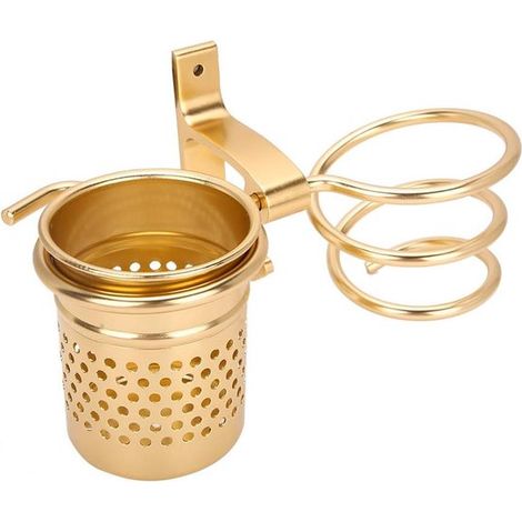 Haartrocknerhalter mit Ablage – Wandmontage – Gold – Befestigungsschrauben – Badezimmeraccessoire – Glätteisen – Aufbewahrungsregal (1/5)