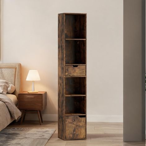 Bibliothèque en bois brun rustique avec 6 compartiments (1/5)