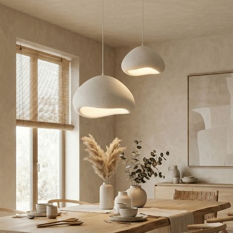 Luxus Hängelampe Weiß Ø40 cm und Ø32 – Fiberglas-Hauben –