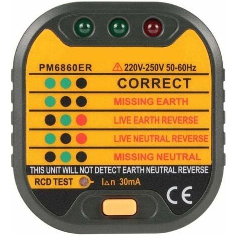 50-60Hz Testeur de Prises de Courant Électrique EU Automatique pour la Maison PM6860BG/DR/ER avec Fonction de Test RCD(EU Plug) (1/4)