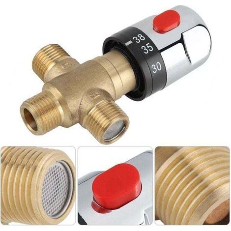 Vanne Mélangeur Eau Chaude Froide Robinet mitigeur thermostatique en laiton solide , XU,Robinet température fixe pour lavabo Cuisine Salle de bain Toilette G1/2 35-45℃ 15mm - KZQ (1/4)