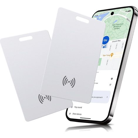 Smart Tag, paquete de 2 tarjetas de seguimiento delgadas para cartera, compatibles con Android y Google Find My Localizador Bluetooth resistente al agua IP68 con carga inalámbrica Localizador de car