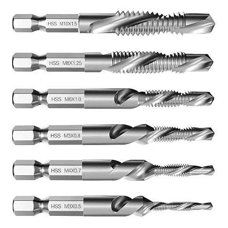 Lot de tarauds M3 M4 M5 M6 M8 M10 avec tige hexagonale de 6,3 mm (1/5)