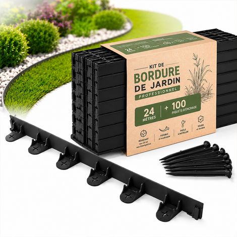 Kit Bordure de Jardin Droite 24 m avec 100 Piquets d'Ancrage - Bordure Flexible pour Pelouse, Massifs, Allées et Graviers - Délimitation Extérieure Résistante au Gel et aux UV - (1/5)