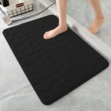 Tapis de bain en polaire corail (lot de 2) - Tapis de douche absorbant - Tapis de bain - Tapis décoratif - Antidérapant - Convient pour la salle de bain et le salon, noir, 40 x 60 cm (1/5)