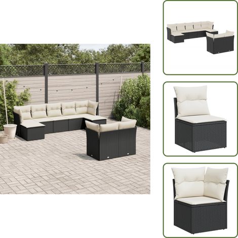 9-tlg. Garten-Sofagarnitur mit Kissen Schwarz Poly Rattan - Gartenmöbel - Rattan Möbel - Lounge Set - Gartenlounge - Außengartenmöbel (1/5)