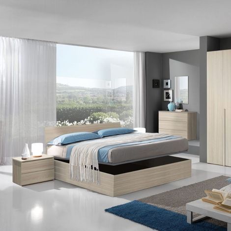 Letto matrimoniale contenitore in legno 170x205x88h Manitoba colore olmo (1/2)