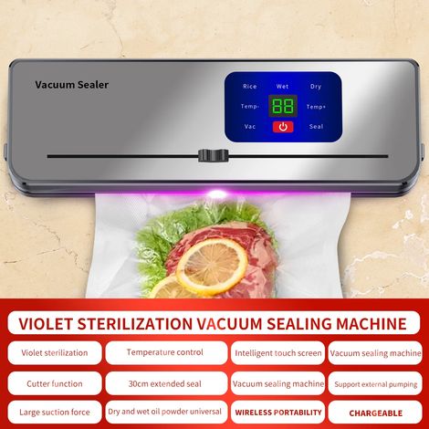 Machine de mise sous vide portable sans fil avec boutons tactiles pour emballages multiples et affichage du compte à rebours de scellage rechargeable. (1/5)