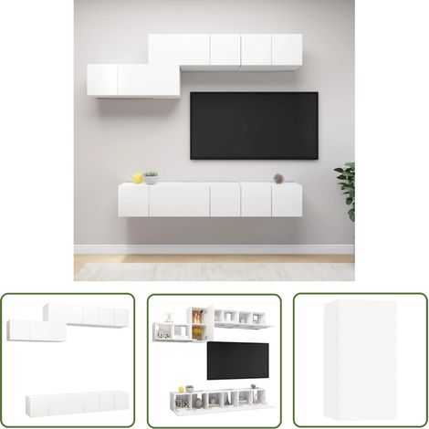 The Living Store Ensemble de meubles TV 7 pcs Blanc Bois d'ingénierie - Meuble Tv - Meuble Suspendue - Meuble Hifi - Rangement - Salon (1/5)
