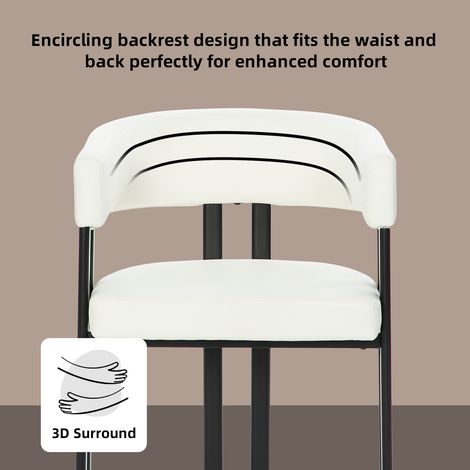 Chaise à manger en simili cuir rembourrée dossier incurvé accoudoirs. Structure métallique adaptée cuisine salon ainsi que restaurant. (1/5)