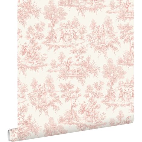 papier peint toile de jouy rose clair - ESTAhome