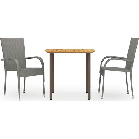 3-tlg. Garten-Essgruppe Poly Rattan Grau