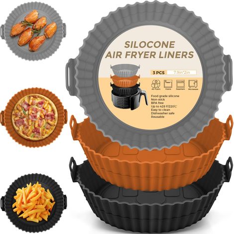 Ensemble de 3 doublures réutilisables pour friteuse à air, en silicone et doublées de papier sulfurisé, 20 cm.-AquaForge (1/5)