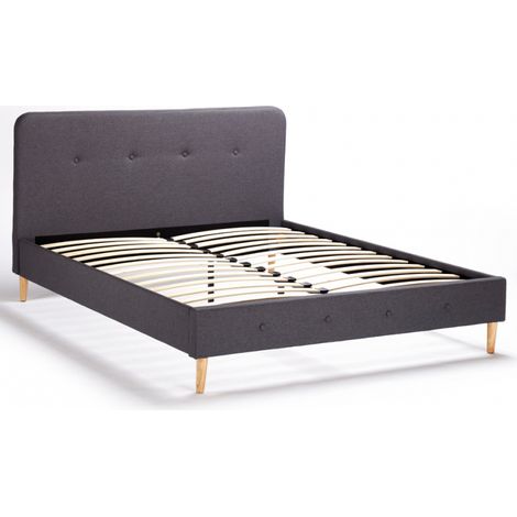 Letto Matrimoniale Nordico tessuto e legno 160x190 Friborg King - Grigio Scuro