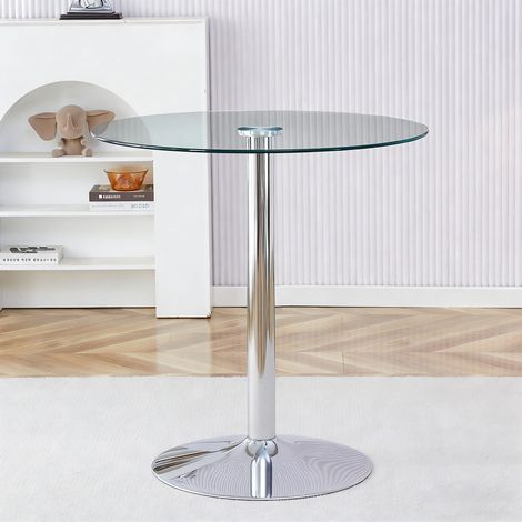 Table en verre moderne minimaliste, diamètre 89 cm, hauteur 92 cm, design léger et luxueux pour salle à manger. (1/5)