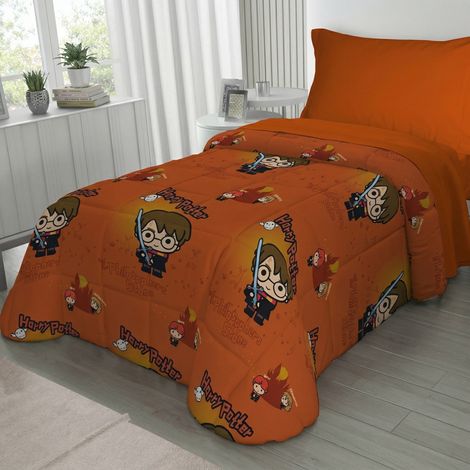 Couvre-lit simple pour enfants Harry Potter orange 170x250 – Courtepointe légère 80 g/m² en microfibre, fabriquée en Italie (1/5)