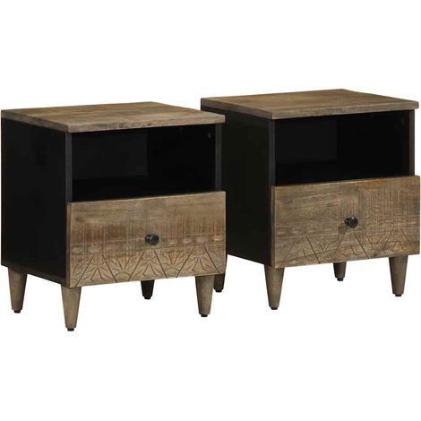 Nachttische 2 Stück Hellgrau 40x33x46 cm Massivholz Mango vidaXL (1/5)