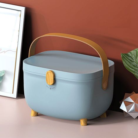 Boîte de rangement de médicaments ovale, Double couche, organisateur multi-compartiments de grande capacité pour la maison, dortoir bleu (1/5)