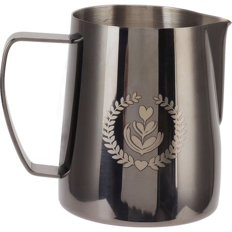 Verseuse à lait 600ml en acier inoxydable 304, pichet à mousse noire, bec verseur pointu pour café latte art (1/5)