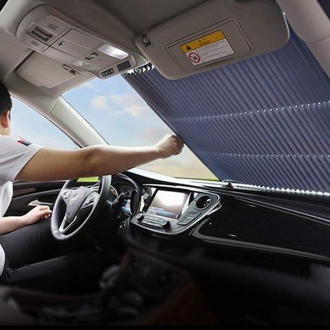 Parasol para parabrisas de coche, tipo acordeón, retráctil automático, con protección solar y aislamiento térmico (para camión de 80 cm). (1/5)