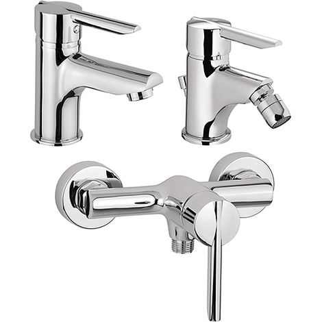 Set Rubinetti Piralla per lavabo e bidet con scarico automatico e doccia esterno serie Serena cromato (1/5)