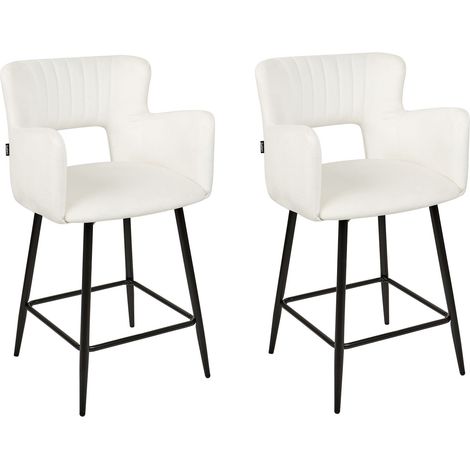 Set mit 2 Barstühlen SANILAC Samtstoff Weiß