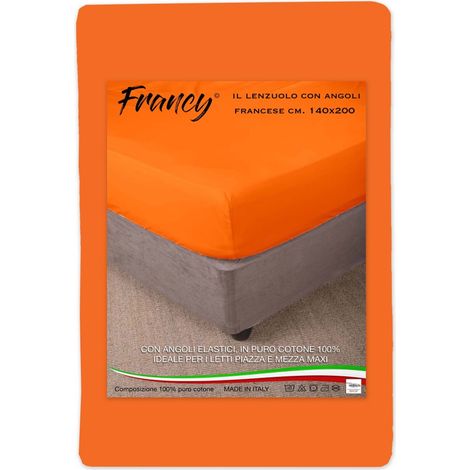 LENZUOLO CON ANGOLI FRANCY ARANCIO FRANCESE 1 PIAZZA E MEZZA GRANDE MAXI