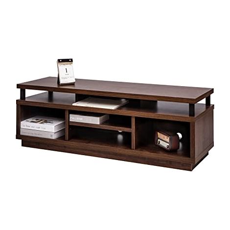 Iris Ohyama, Porta TV/Mobile TV/TV Porta TV in legno/Porta TV con 5 ripiani aperti/TV fino a 55, Legno massello, fori passacavi, Ufficio, Soggiorno - TV Cabinet Middle OTS-125M - Marrone