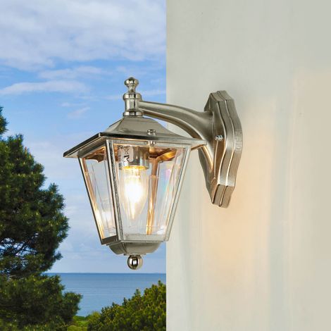 Außenleuchte Rustikal IP43 E27 Messing Acrylglas in Nickel Wandlampe