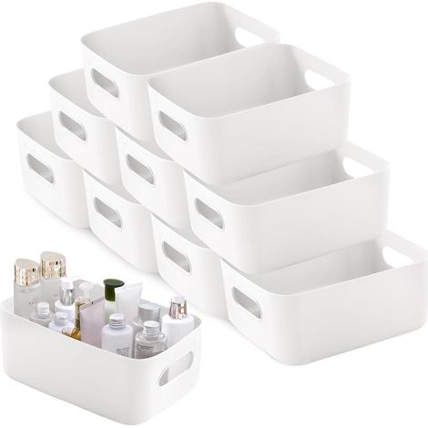 Aufbewahrungsboxen Kunststoff 10er 30x20x12cm weiß Griff Weiß-30cm (1/5)