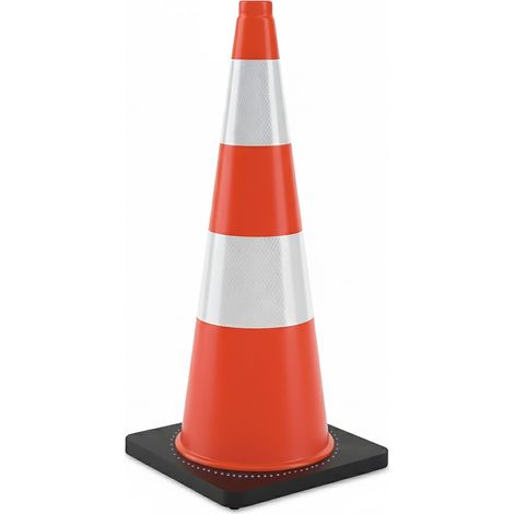 Relaxdays Leitkegel, 75 cm, Absperrkegel, hohe Sichtbarkeit, reflektierend, Pylon Baustelle, PVC & Gummi, orange/silber