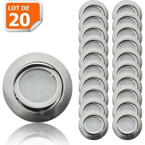 Lot de 20 Spot Led Encastrable Complete Satin Orientable lumière Blanc Chaud eq. 50W ref.209 (1/5)