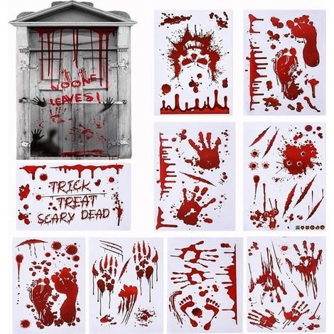 Adesivi di Halloween AJW (multicolore) - 10 fogli - Decorazioni di Halloween - Impronte di piedi insanguinate - Adesivi per finestre di Halloween