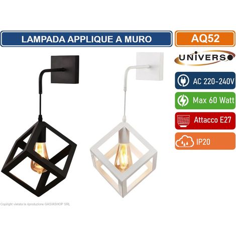 UNIVERSO AQ52 LAMPADA APPLIQUE A MURO CON FORMA CUBICA TRIDIMENSIONALE CON ATTACCO E27 MAX 60W COLORE BIANCO - NERO - Colore Struttura:Nero (1/5)