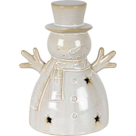 Alora Medium Snowman with LED Light - Ceramic - L11 x W9 x H15 cm - White