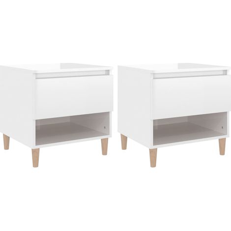 Juego de 2 mesitas de noche con cajón y compartimento abierto 50 x 46 x 50 cm madera contrachapada blanca DEC035036