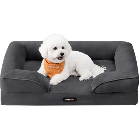 Panier pour Chien Orthopédique, Lit pour Chien M, Bord Surélevé, Mousse Alvéolée, Housse Amovible, Lavable, Antidérapant, Doublure Hydrofuge, Gris Ardoise, 76 x 51 x 16 cm PGW321GN01 (1/5)