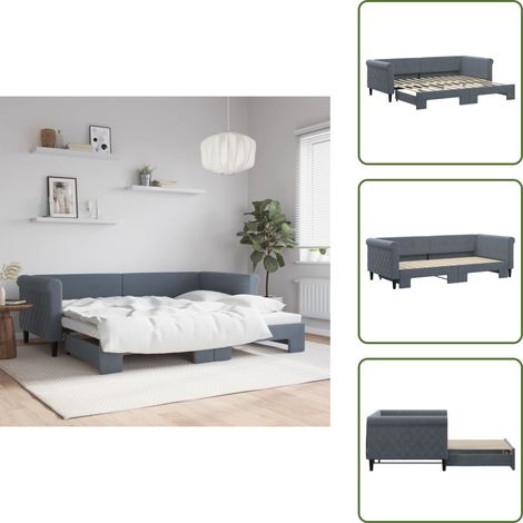 vidaXL Tagesbett Ausziehbar Dunkelgrau 90x200 cm Samt (1/5)