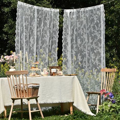 Tenda in tulle cavo semi-oscurante bianca, larghezza 75 cm x lunghezza 200 cm, due pezzi (1/4)