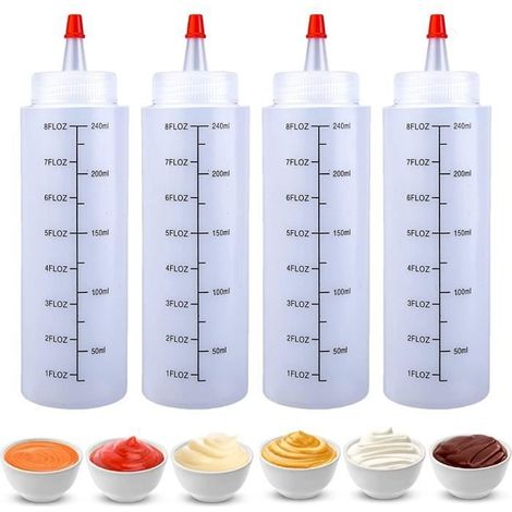 Condiments Squeeze Bouteilles,Presser Les Bouteilles,avec un couvercle,pour peinture,pâtisserie,ketchup,moutarde,mayonnaise,4pcs (1/4)