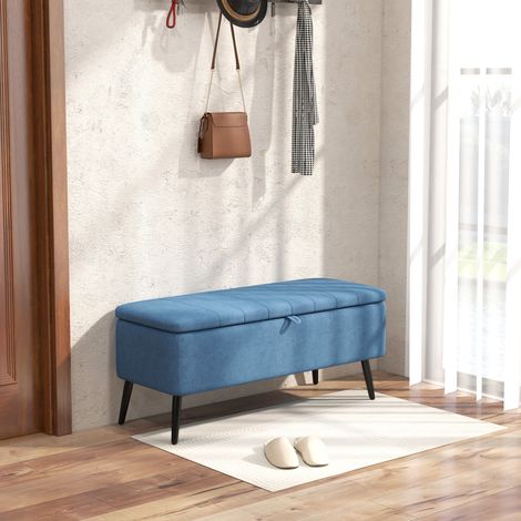 Établi de rangement Bleu repose pieds rembourré foncé 102x40x44 cm