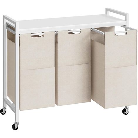 Panier à linge 3 compartiments sur roulettes Blanc