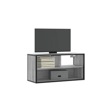 Meuble TV sonoma gris 80x31x39,5 bois d'ingénierie et métal (1/5)