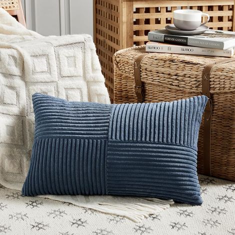1 Housse de coussin,Velours côtelé,30x50cm,Motif croisé,Bleu,Canapé,Lit (1/5)